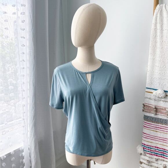 lululemon athletica Tops - Lululemon Round Trip Short Sleeve Blue Cast Faux Wrap T-Shirt Women’s Size 4